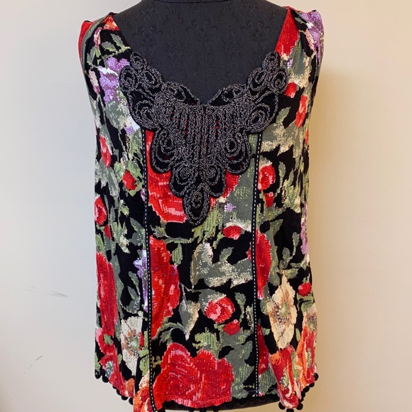 Meadow Rue Anthropologie Tank Pixelated Rose Top - Picture 1 of 8